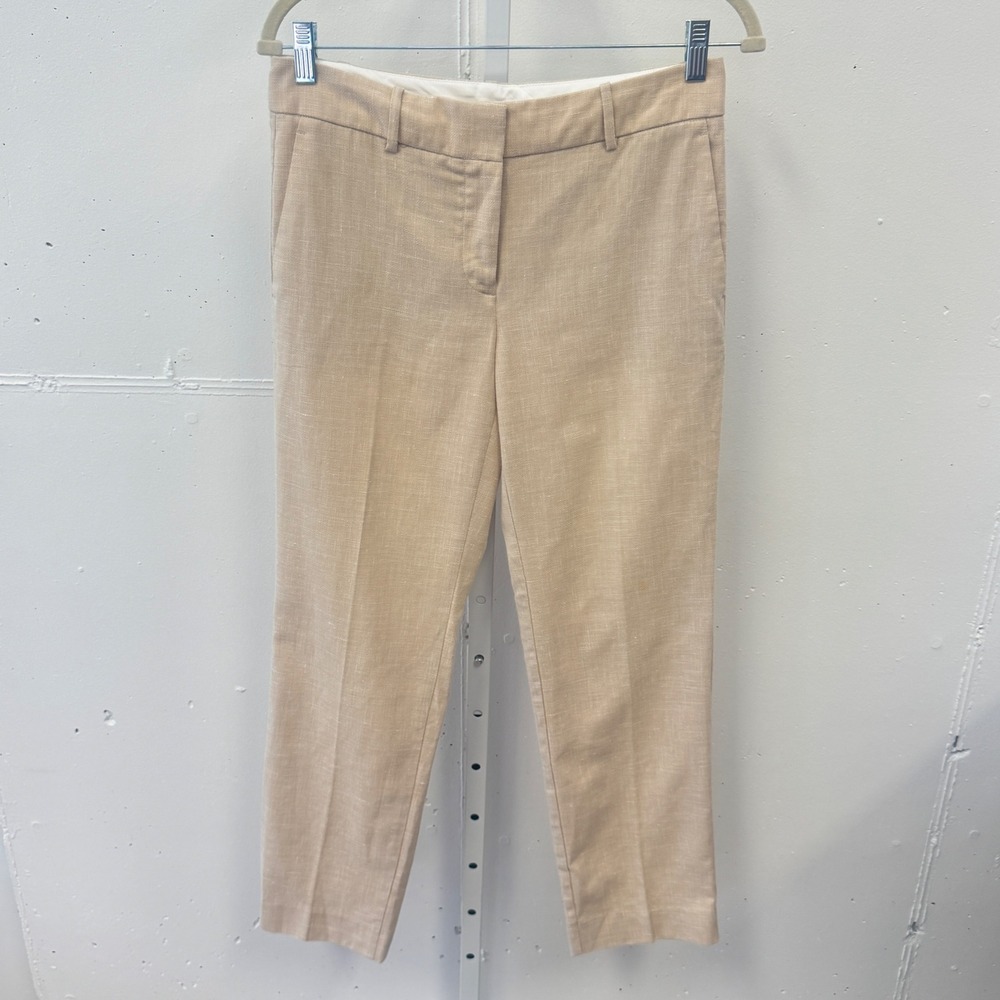 Ann Taylor Petite Beige Linen Blend Straight Leg Dress Pants 4P Beige Trousers